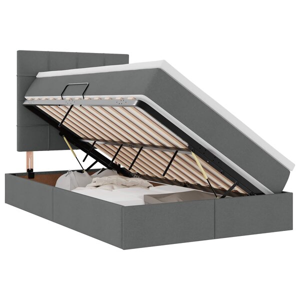 vidaXL Lit de rangement LED avec matelas Gris foncé 120 x 200 cm Tissu