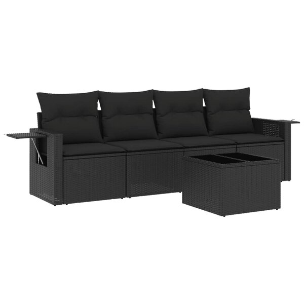 vidaXL Salon de jardin 5 Pièces avec coussins noir résine tressée
