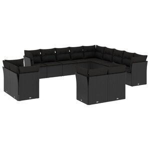 vidaXL Salon de jardin avec coussins 13 Pièces noir résine tressée