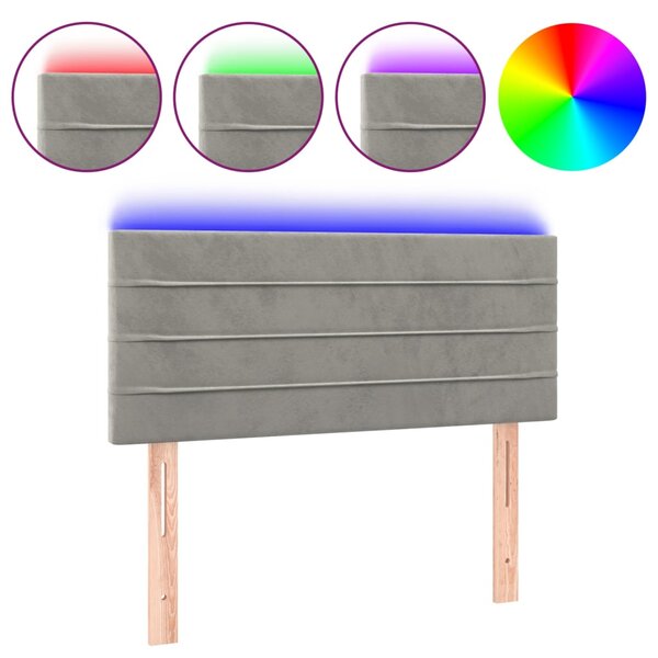vidaXL Tête de lit à LED Gris clair 90x5x78/88 cm Velours
