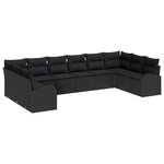 vidaXL Ensemble de Canapés de Jardin à 10 Pièces avec Coussins Noir Poly Rattan