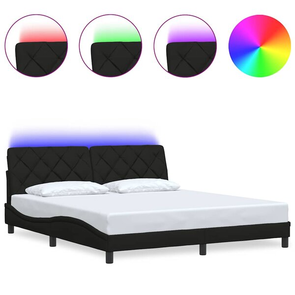 vidaXL Cadre de lit avec LED sans matelas noir 180x200 cm tissu
