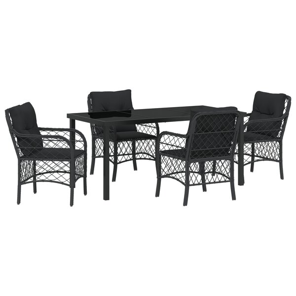 vidaXL Ensemble de Salle à Manger de Jardin 5 Pièces avec Coussins Noir en Poly Rattan