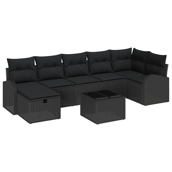 vidaXL Ensemble de Canapés avec coussin 8 Pièces Noir polyrotin