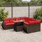 vidaXL Salon de jardin avec coussins 9Pièces marron résine tressée acacia