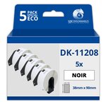 Pack de 5 Rouleaux étiquette compatible BROTHER DK-11208 grandes étiquettes d'adresse 38mm x 90mm