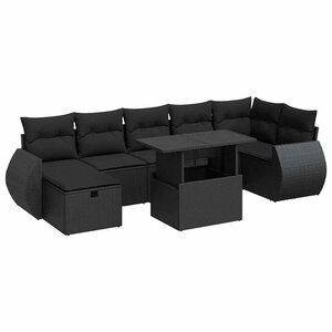 vidaXL Salon de jardin 8 Pièces avec coussins noir résine tressée