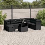 vidaXL Salon de jardin 9 Pièces avec coussins noir résine tressée