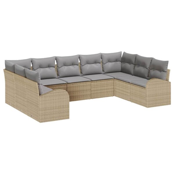 vidaXL Ensemble de canapé de jardin 9 Pièces Beige Poly rotin
