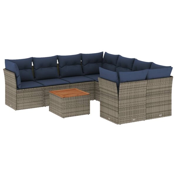 vidaXL Salon de jardin 9 Pièces avec coussins gris résine tressée