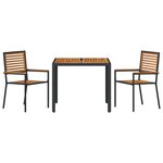 Ensemble repas jardin vidaXL 3 pièces poly rotin noir et acacia
