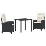 vidaXL Ensemble de salle à manger de jardin de 3 pièces avec coussins noirs en rattan synthétique.