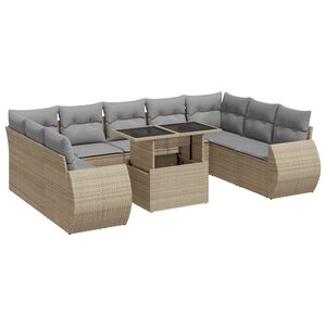 vidaXL Salon de jardin avec coussins 10 Pièces beige résine tressée