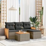 vidaXL Salon de jardin 5 Pièces avec coussins gris résine tressée