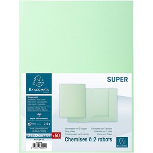 Paquet de 50 chemises 2 rabats SUPER 210g 24x32cm Vert clair x 5 EXACOMPTA