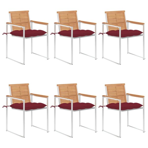 vidaXL Chaises de jardin 6 Pièces avec coussins Bois de teck massif