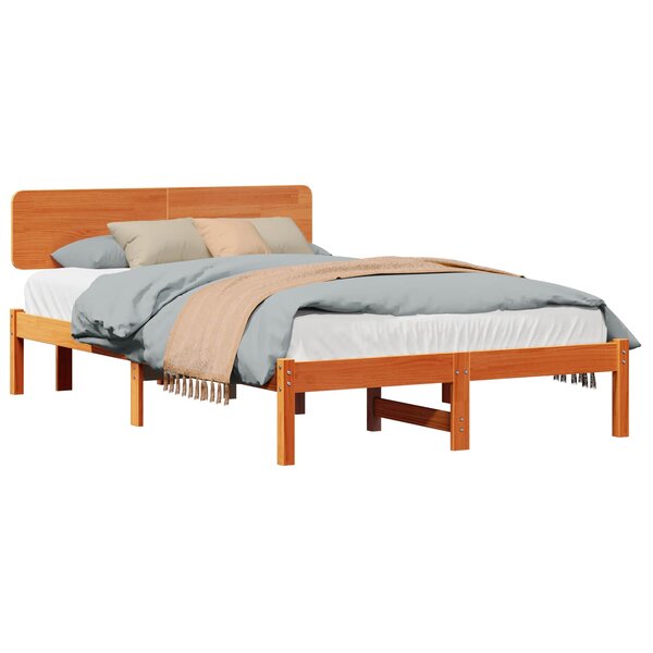 vidaXL Cadre de lit avec tête de lit Brun cire 135 x 190 cm Pin massif