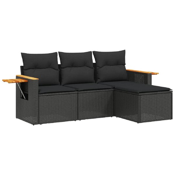 vidaXL Salon de jardin 4 Pièces avec coussins noir résine tressée