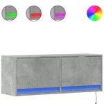 vidaXL Meuble TV mural avec lumières LED gris béton 100x31x35 cm