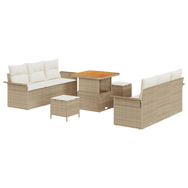 Ensemble canapé jardin 9 pièces avec coussins Beige Poly Rotin Acacia