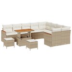 vidaXL Ensemble de canapé de jardin 12 pièces avec coussins beige poly rotin acacia