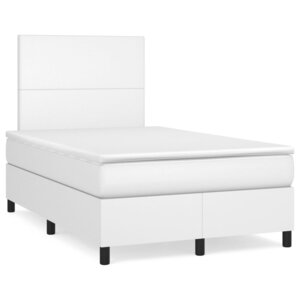 vidaXL Sommier à lattes de lit avec matelas Blanc 120x200cm Similicuir