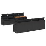 Ensemble de canapé de jardin 9 pièces avec coussins noir poly rotin