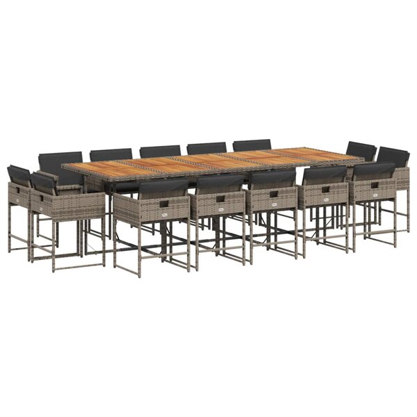 vidaXL Ensemble à manger de jardin 15 Pièces coussins gris résine tressée