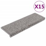 vidaXL Tapis d'escalier 15 pièces 65 x 21 x 4 cm Gris Bord rectangulaire