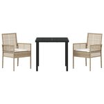 vidaXL Ensemble de salle à manger de jardin 3 pièces avec coussins en rotin poly beige