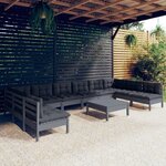 vidaXL Salon de jardin 11 Pièces avec coussins Gris Bois de pin solide