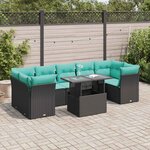 vidaXL Salon de jardin avec coussins 8 Pièces noir résine tressée acacia