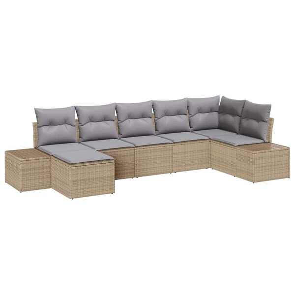 vidaXL Set de canapé de jardin 7 pièces avec coussins beige en polyrotin