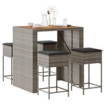 vidaXL Ensemble de bar de jardin 5 Pièces avec coussins gris poly rotin