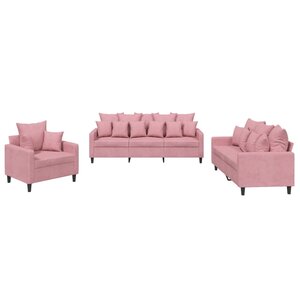 vidaXL Ensemble de canapés 3 Pièces avec coussins Rose Velours