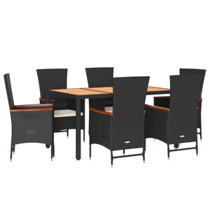 vidaXL Ensemble à manger de jardin coussins 7Pièces Noir Résine tressée