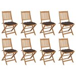 vidaXL Chaises pliables d'extérieur et coussins lot de 8 Bois d'acacia