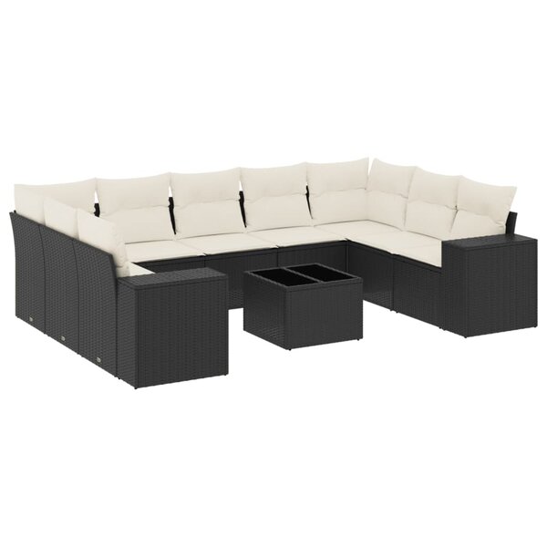 vidaXL Salon de jardin 10 Pièces avec coussins noir résine tressée