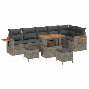 vidaXL Ensemble de canapé de jardin avec coussin 11 Pièces Gris polyrotin