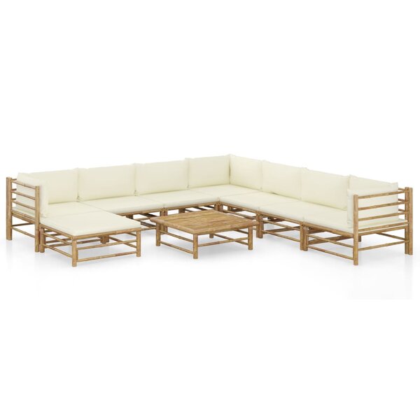 vidaXL Salon de jardin 9 Pièces avec coussins blanc crème bambou