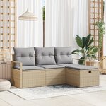 vidaXL Ensemble de Canapés de Jardin 4 Pièces avec Coussins Beige Rotin Poly
