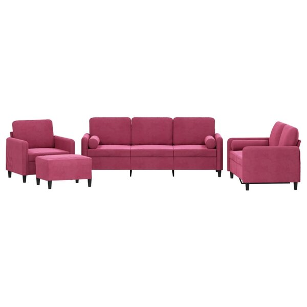vidaXL Ensemble de canapés 4 Pièces avec coussins rouge bordeaux velours