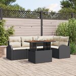 Ensemble de Canapés de Jardin 6 Pièces avec Coussins Noir Rattan Poly