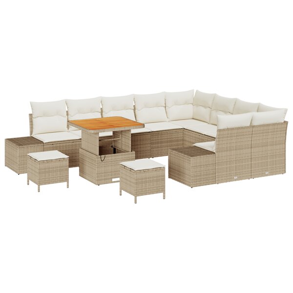 vidaXL Ensemble de canapés de jardin 12 pièces avec des coussins beige en poly rattan et acacia.