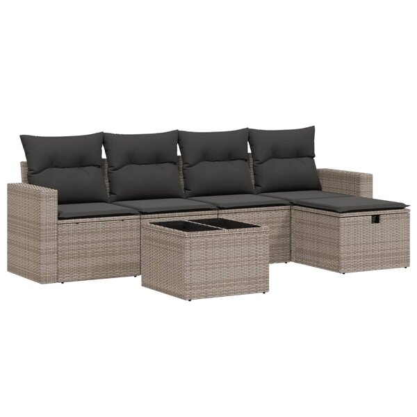 vidaXL Salon de jardin 6 Pièces avec coussins gris résine tressée