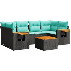 vidaXL Salon de jardin 7 Pièces avec coussins noir résine tressée