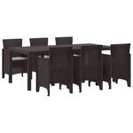vidaXL Ensemble de Salle à Manger de Jardin 7 Pièces avec Coussins Marron en Rattan