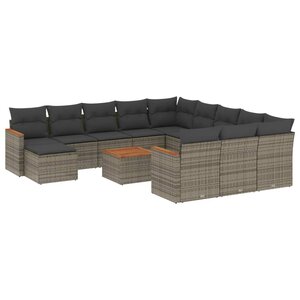 vidaXL Salon de jardin avec coussins 13 Pièces gris résine tressée
