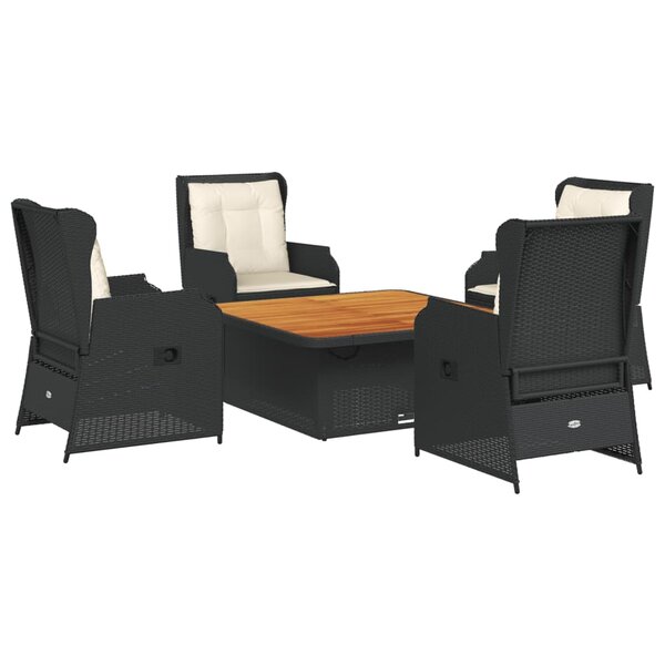vidaXL Salon de jardin 5 Pièces avec coussins Noir Résine tressée