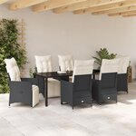 vidaXL Ensemble de salle à manger de jardin en 7 pièces avec coussins en poly rattan noir
